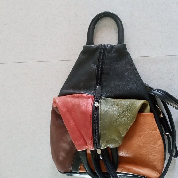 Vintage Leather Patchwork color block knapsack/backpack - Picture 6 of 6